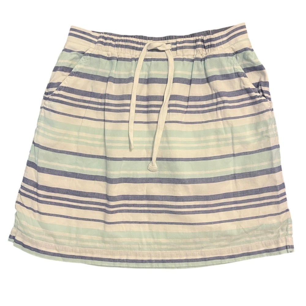 Gap Blue Striped Linen Cotton Blend Mini Skirt Sz Small Pull On Coastal Nautical